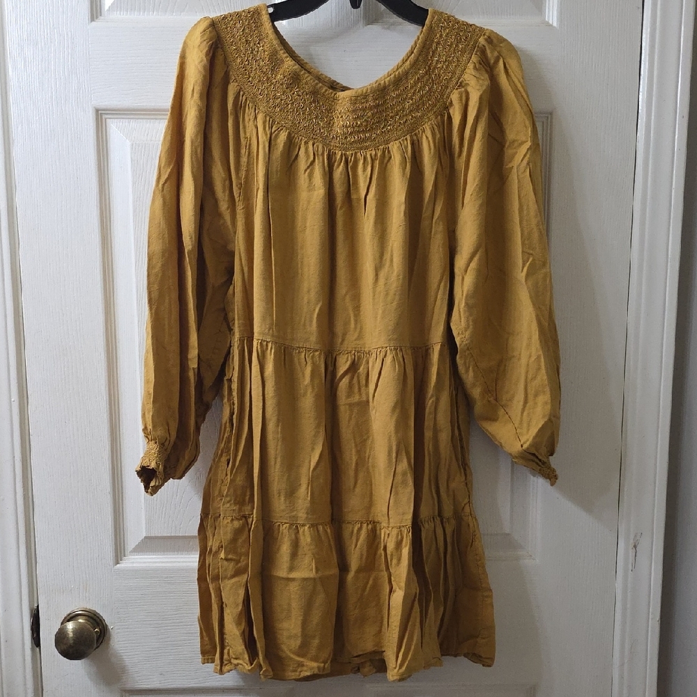Old Navy Mustard Long Sleeve Dress With Pockets